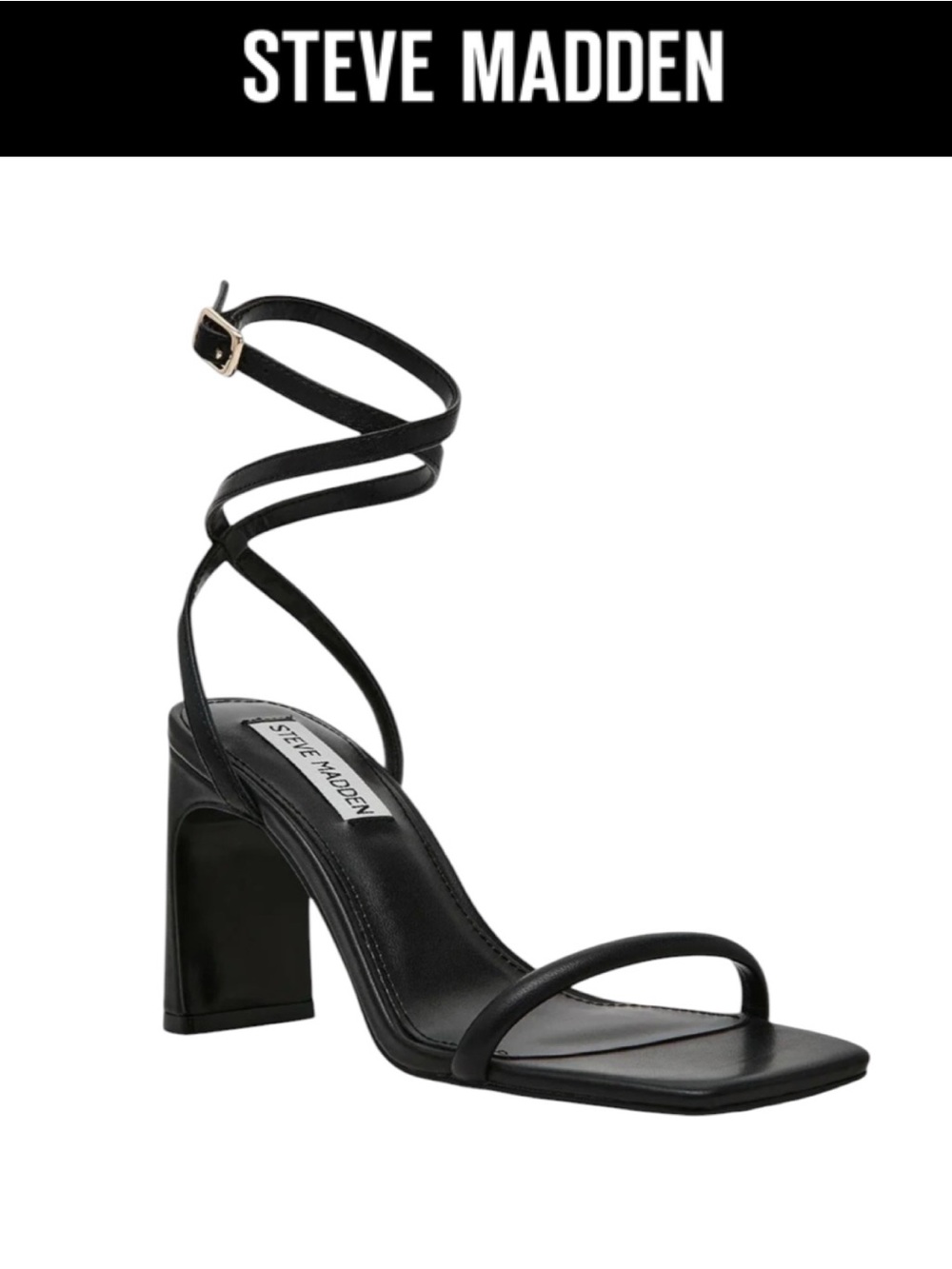 STEVE MADDEN ERYKA BLACK LEATHER ANKLE WRAP HEELS NWT SIZE 9 STRAPPY SANDALS